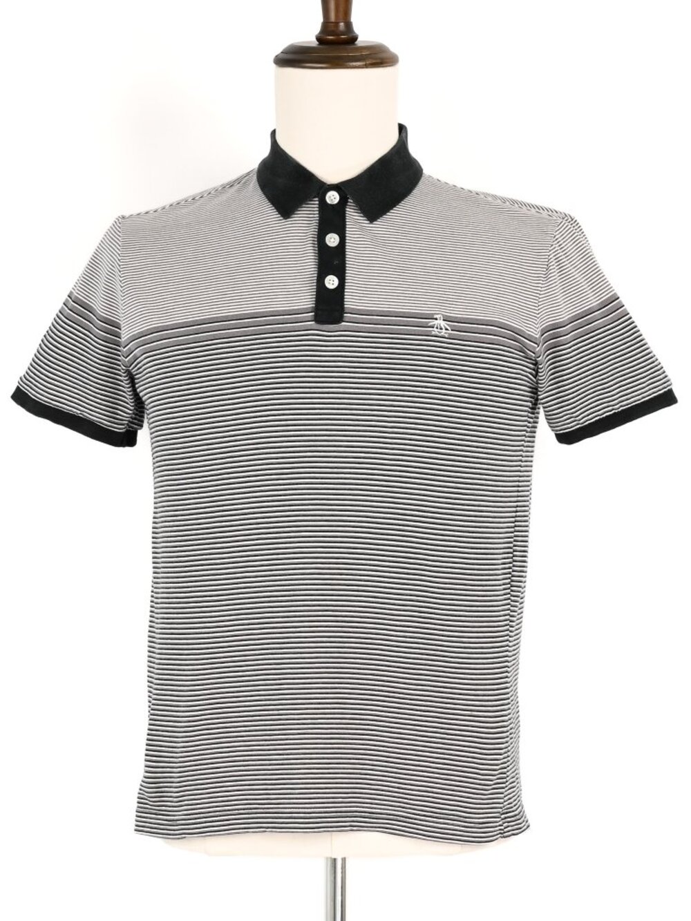 Black & Grey Striped Original Penguin Mens Polo (Size: Small)